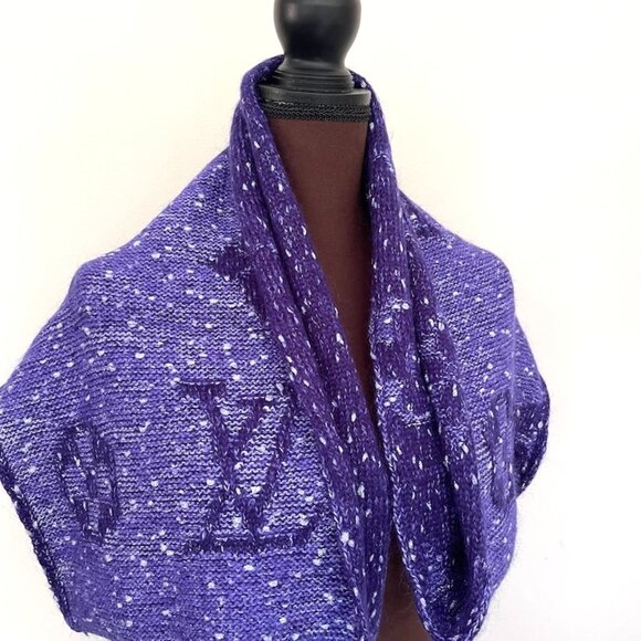 Louis Vuitton Wool Wrap Medallion Logomania Purple Reversible Scarf - Picture 12 of 12